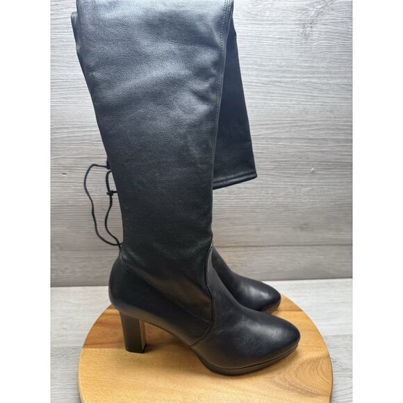 STUART WEITZMAN ARDENT BACK-TIE STRETCH LEATH KNEE BOOT Size 8.5 - Picture 1 of 9